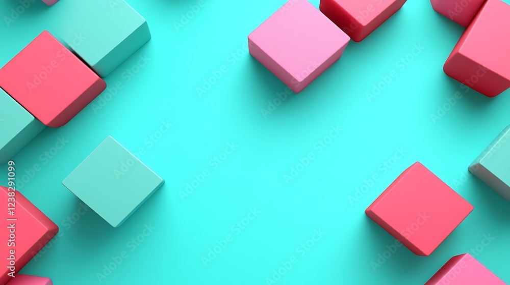 Colorful geometric shapes on a vibrant turquoise background creating a playful and modern design element Colorful geometric shapes on a vibrant turquoise background creating a playful and modern design element