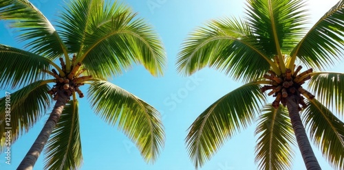 Wallpaper Mural Palm fronds and branches of coconut trees bent by wind, dry boughs, rough texture Torontodigital.ca