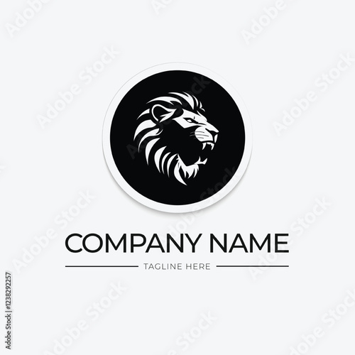 Roaring head lion logo template design with circles and black and white colors