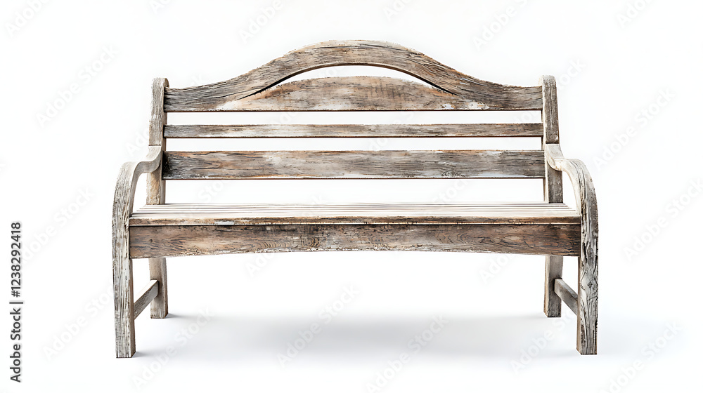 A wooden bench is sitting on a white background