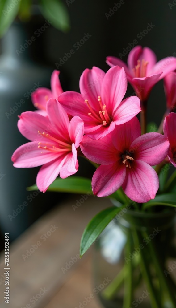 Pink Alstroemeria flowers on a wooden table or bench, floral arrangement, alstroemeria Pink Alstroemeria flowers on a wooden table or bench, floral arrangement, alstroemeria