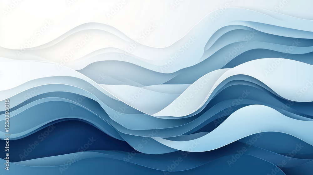 Fototapeta premium Abstract blue waves, paper cut, background, design, website