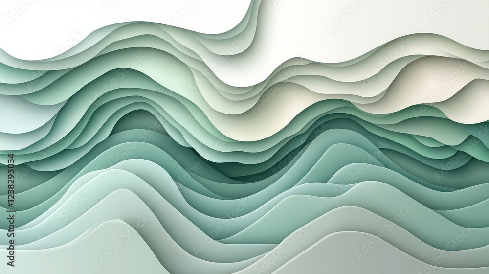 Fototapeta premium Abstract green waves paper cut design background
