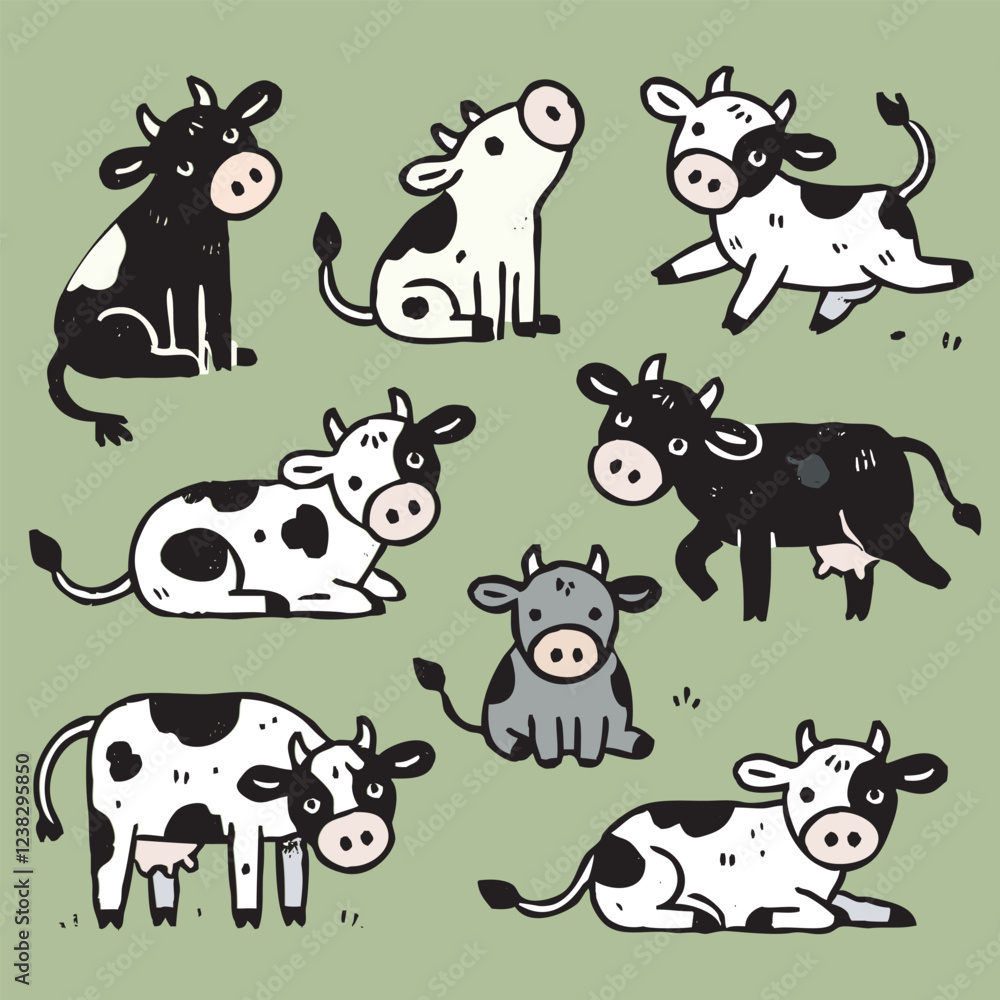 cow in various poses, in vector format. cow in various poses, in vector format.