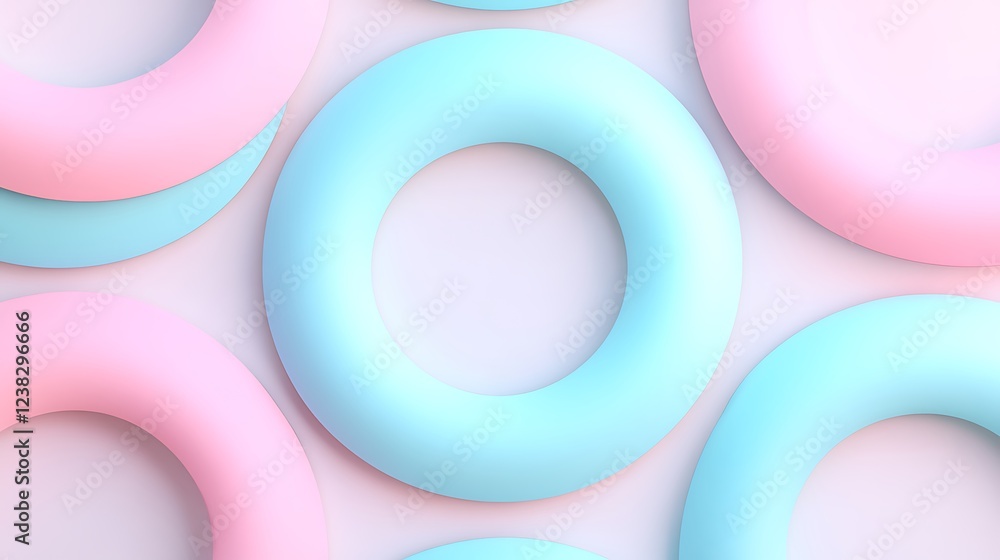 Obraz premium Colorful Pastel Rings in Soft Blue and Pink Arrangement on a Light Background for Creative Background Use