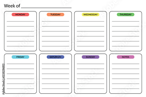 Universal weekly planner, isolated on a transparent background. Vector illustration