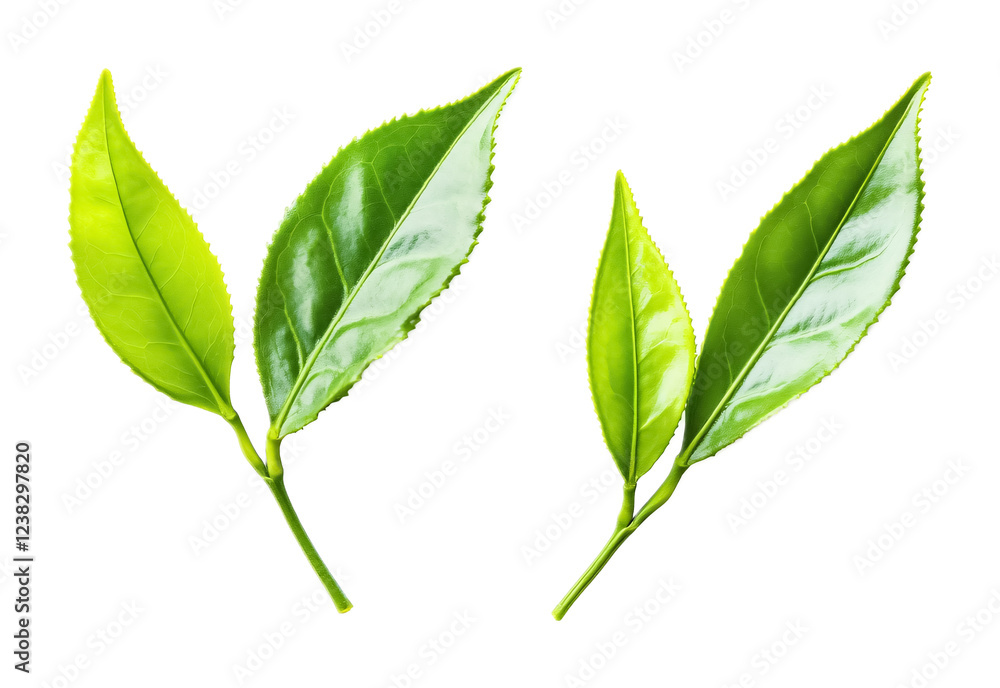 Obraz premium Green tea leaves on a white background. isolated background.