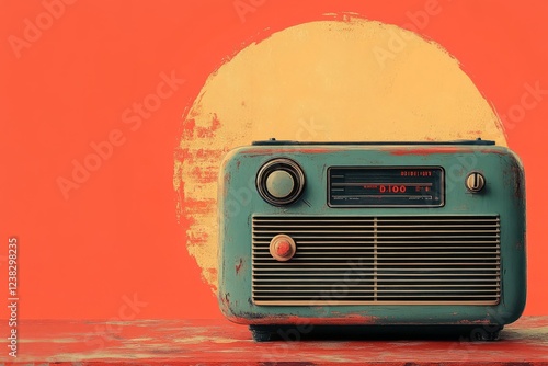 Vintage Radio Against A Sunset Backdrop. photo