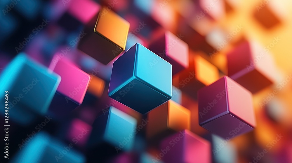Colorful cubes floating, abstract background, 3D render, tech concept Colorful cubes floating, abstract background, 3D render, tech concept