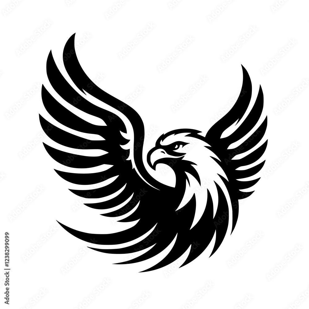 Obraz premium Majestic Eagle with Spread Wings: Black and White Vector Graphic