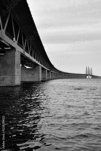 Oresund Bridge in black and white.