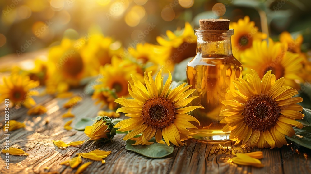Sunflower oil close-up top view. Selective focus Sunflower oil close-up top view. Selective focus