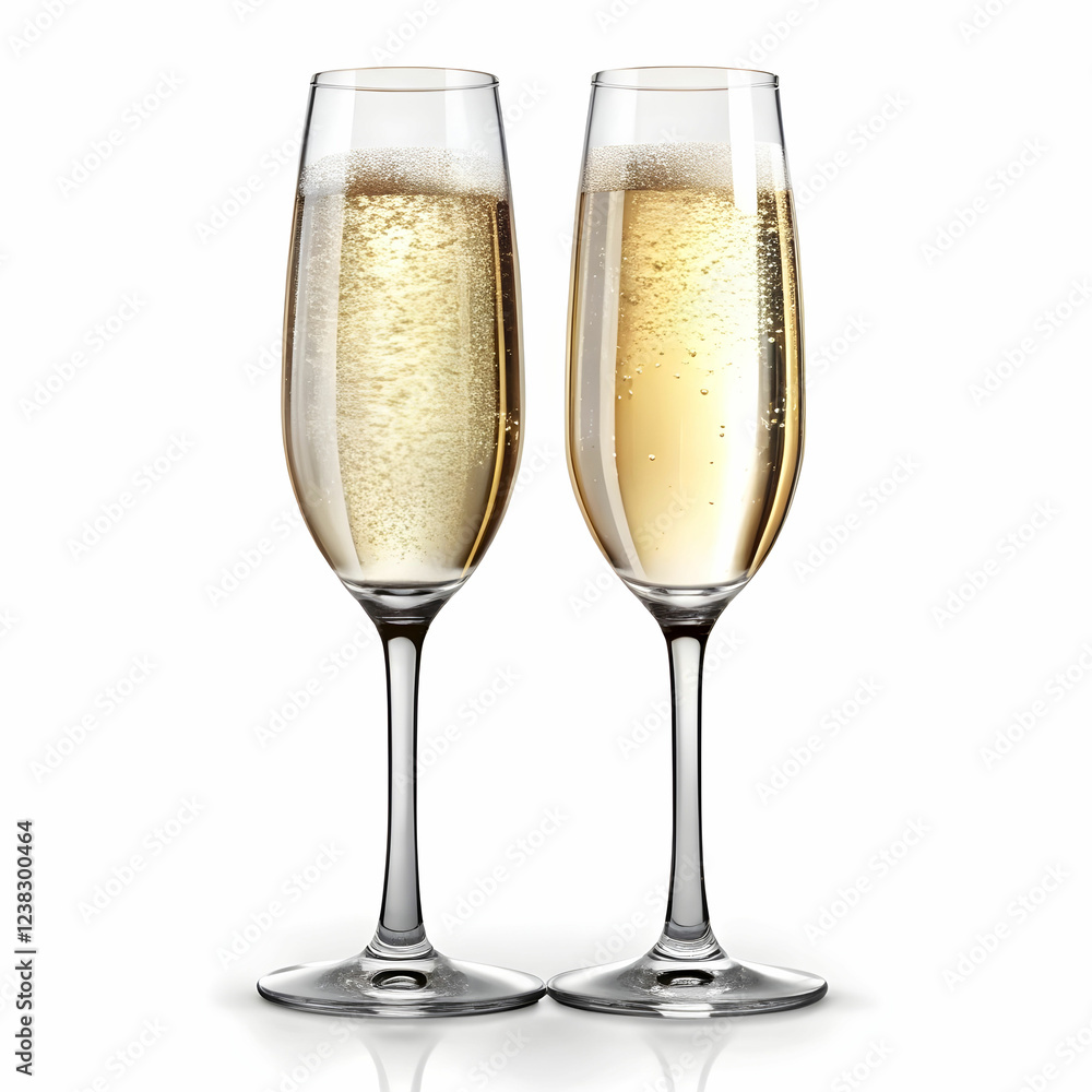 champagne glasses on white background