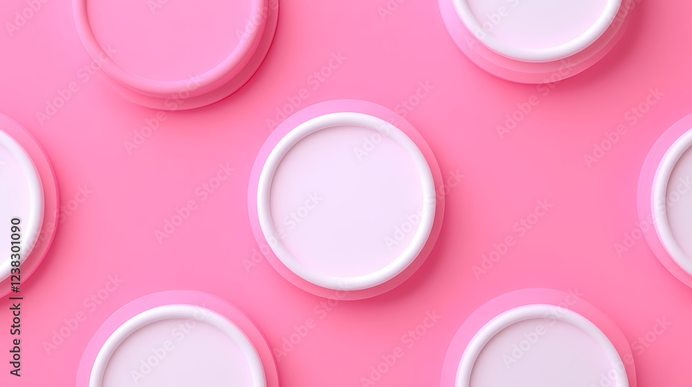 Obraz premium Pink Circular Containers on Soft Pink Background for Minimalist Aesthetic and Creative Projects