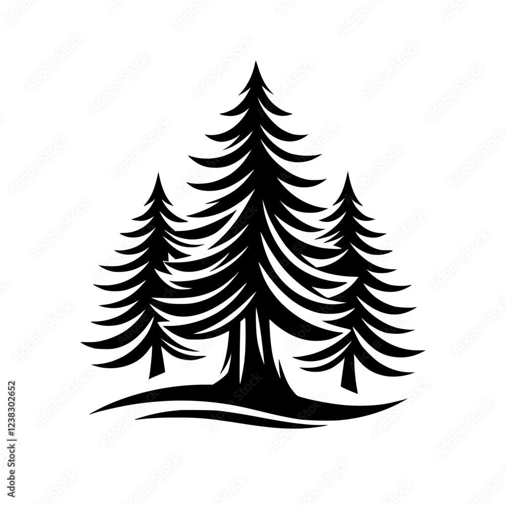 Obraz premium Majestic Pine Trio: A Black and White Forest Illustration