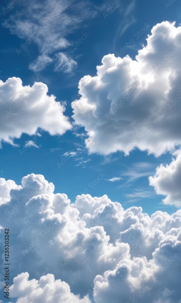 Naklejka premium Soft and puffy white clouds against a brilliant blue, airy feel, soft clouds, serene mood