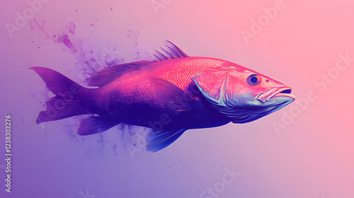 Vibrant digital illustration of a fish swimming in a colorful underwater environment created with generative AI technology. Generative AI photo