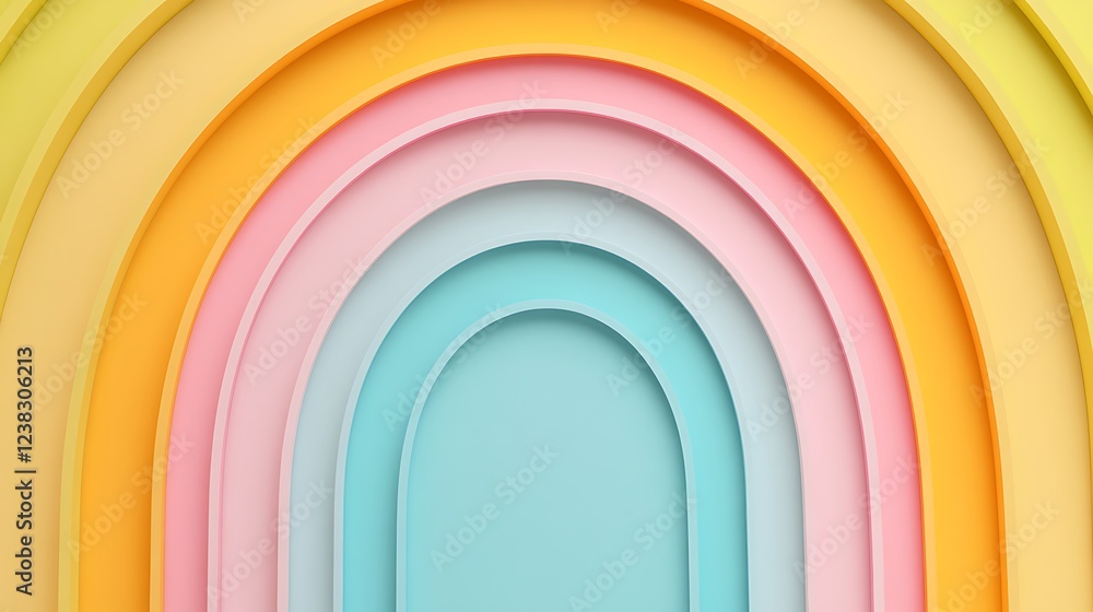 Obraz premium Vibrant Multi-Colored Layered Arches on a Soft Background with Pastel Shades and Curved Lines