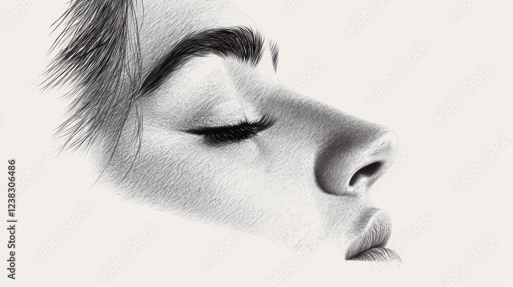 Fototapeta premium A detailed pencil sketch of a female profile, showcasing delicate facial features.