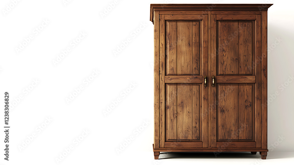 A wooden cabinet with two doors and a gold handle A wooden cabinet with two doors and a gold handle