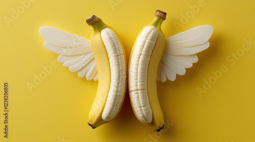 Wallpaper Mural Two bananas with wings on a yellow background, creating a playful and whimsical design. Torontodigital.ca