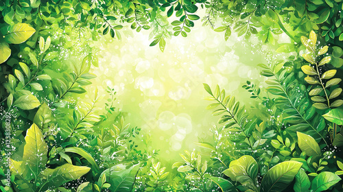 Sunlight shining through fresh green leaves background
