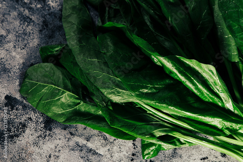 fresh chard leaves from the garden, green, juicy, organic farming, mediterranean diet concept photo