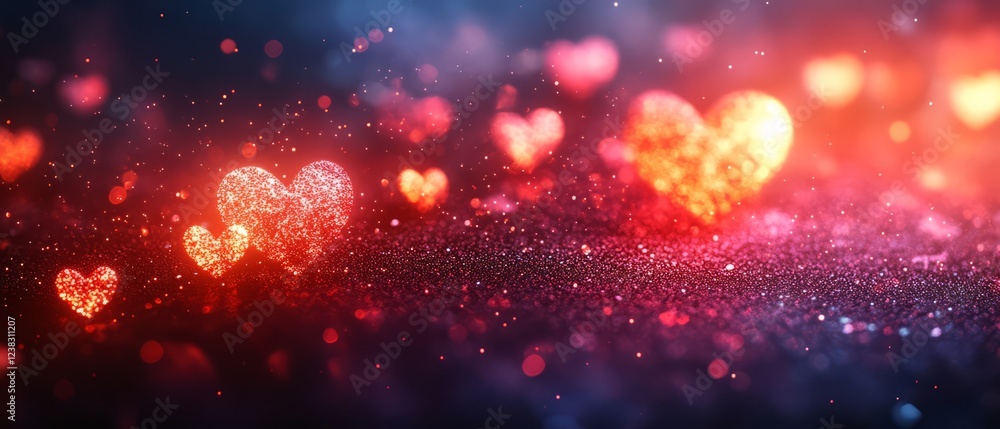 Sparkling Hearts Shimmer In A Vibrant, Romantic Display. Sparkling Hearts Shimmer In A Vibrant, Romantic Display.