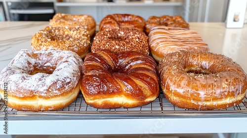 Wallpaper Mural A variety of donuts displayed on a cooling rack, showcasing different toppings and styles. Torontodigital.ca