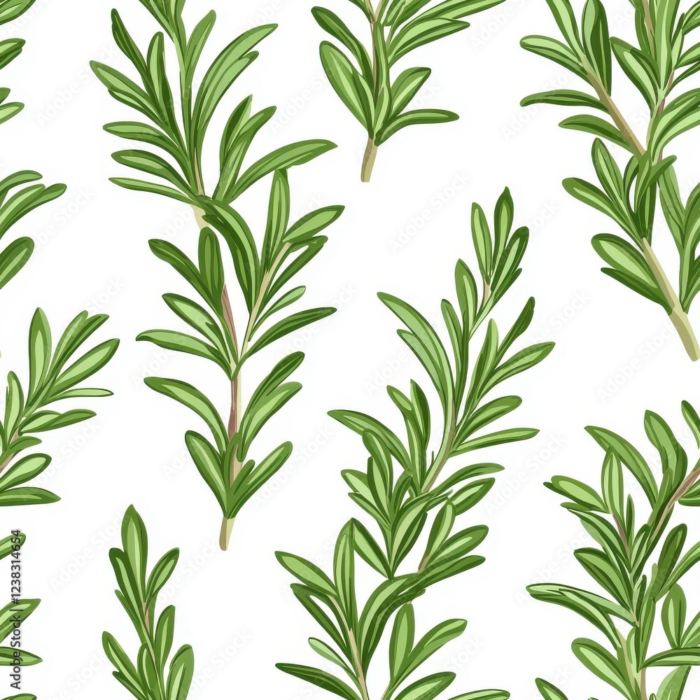 Obraz premium Flat style seamless pattern with rosemary, isolated on a white background, showcasing lively and engaging designs.