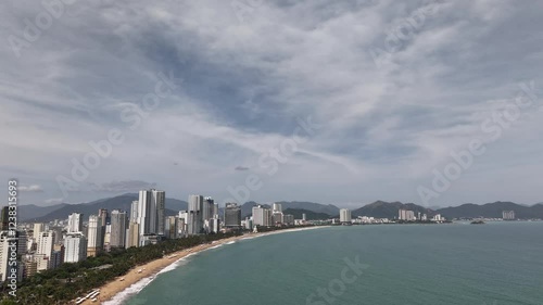 Drone Footage of Nha Trang City and Ocean in Vietnam photo