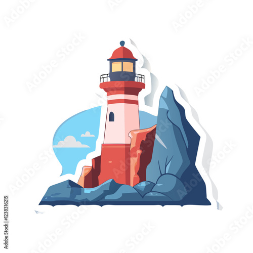Red and white lighthouse by the sea