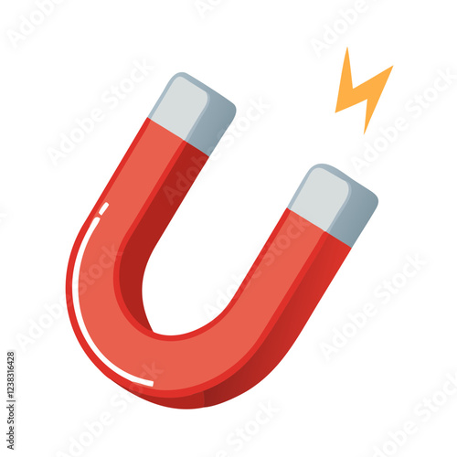 Red horseshoe magnet with electric charge