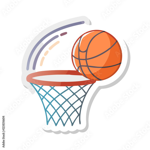 Cartoon basketball scoring a hoop sticker