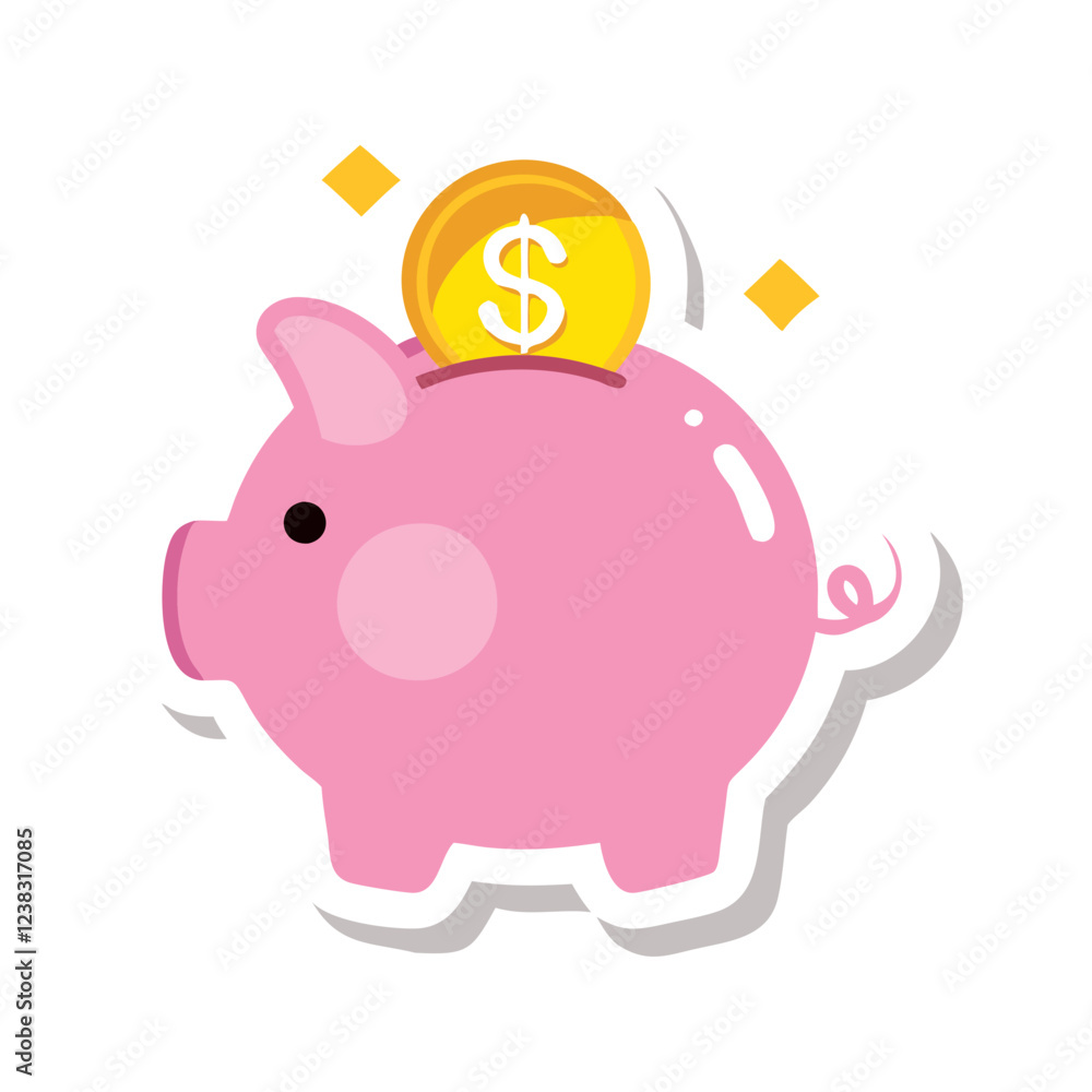 Pink piggy bank with gold coin Pink piggy bank with gold coin
