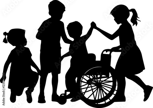  silhouette of a person in wheelchair and inclusion for child