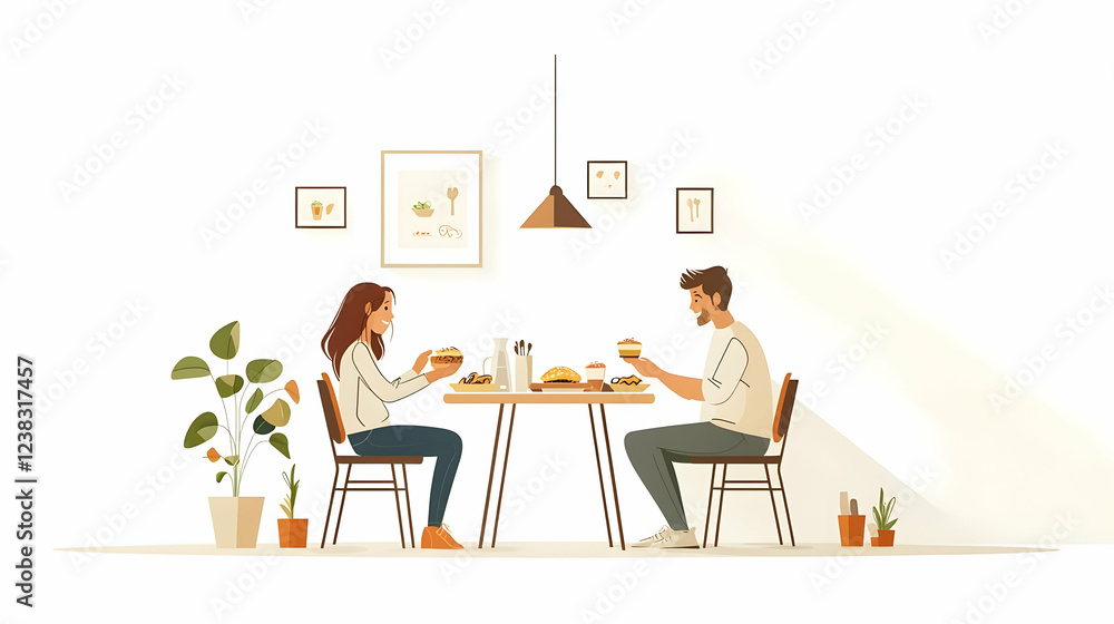 Couple Enjoying Delicious Meal Together at Cafe Couple Enjoying Delicious Meal Together at Cafe