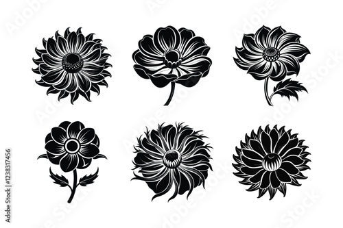 Anemone (Anemone spp.) silhuoette vector illustration