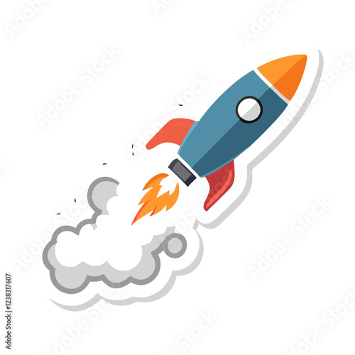 Cartoon space rocket launching with smoke trail