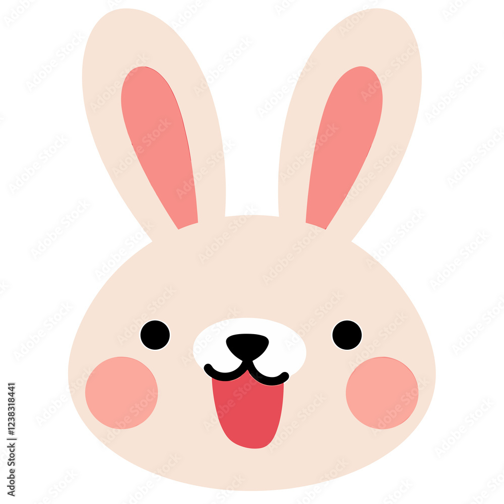 Cute cartoon rabbit face with a joyful expression, awithout background Cute cartoon rabbit face with a joyful expression, awithout background
