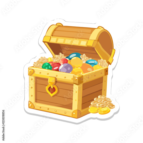 Wooden treasure chest with open lid