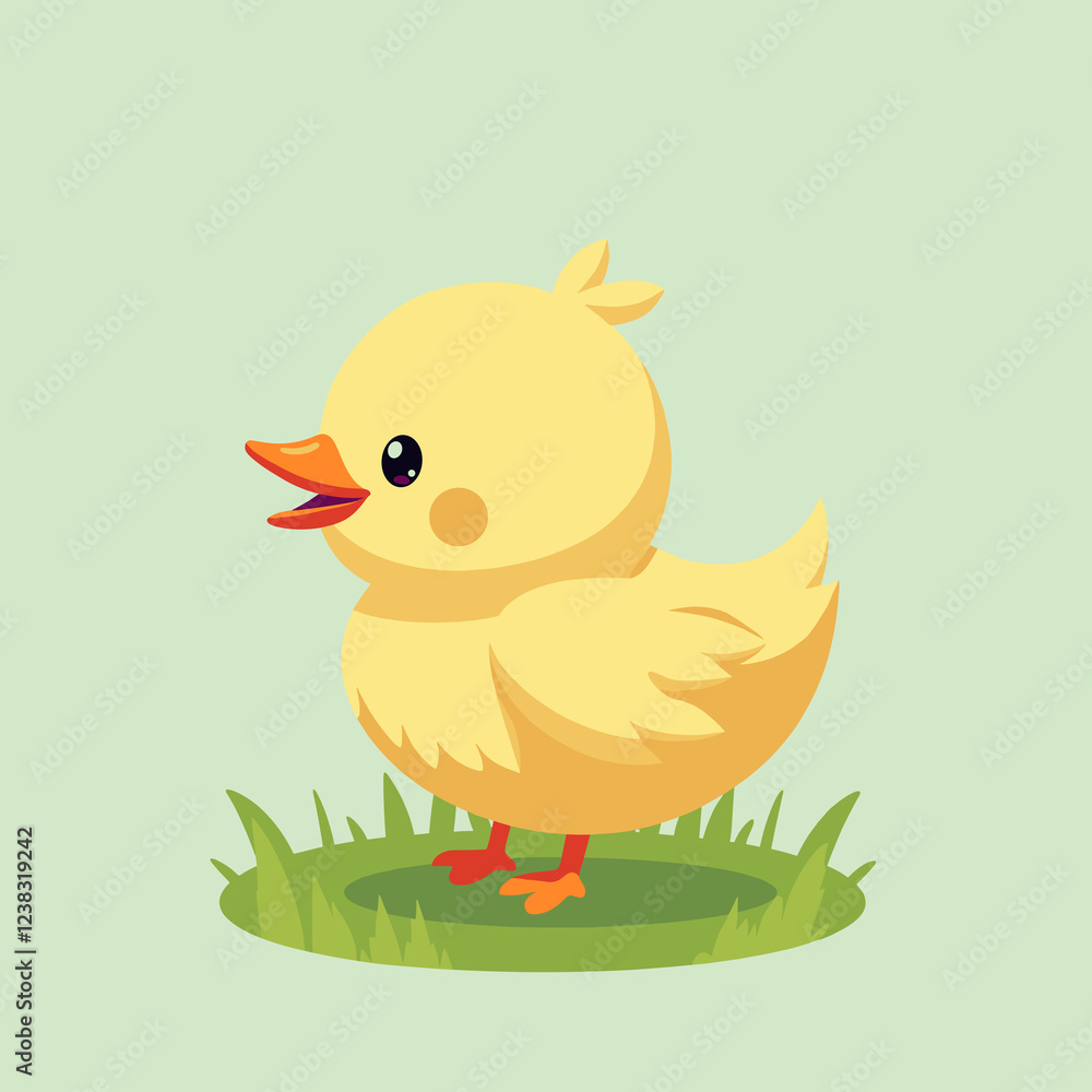 Cartoon duckling smiling on green grass Cartoon duckling smiling on green grass