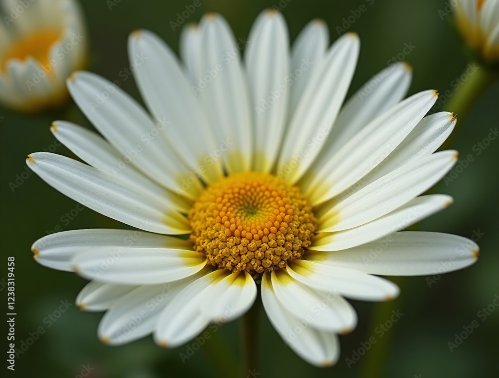A Closeup Of A Beautiful Daisy Flower With A Radiant Yellow Center And White Petals. A Closeup Of A Beautiful Daisy Flower With A Radiant Yellow Center And White Petals.