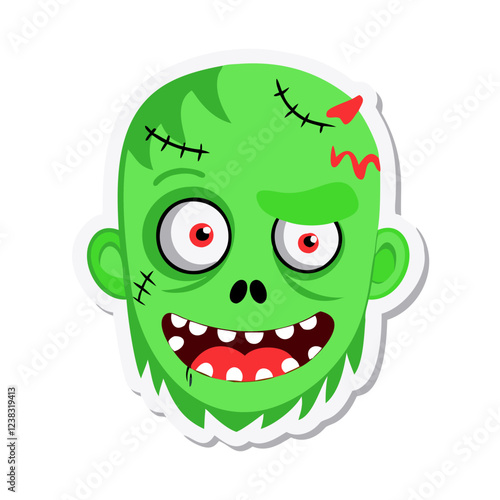 Creepy green zombie with red scars