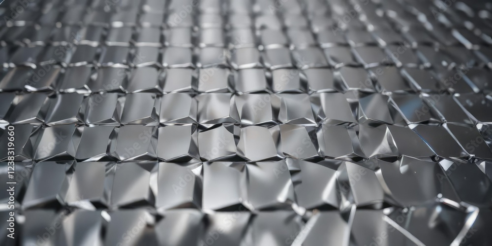Fototapeta premium Perspective view of diamond metal plate with reflection, metal, grid, abstract