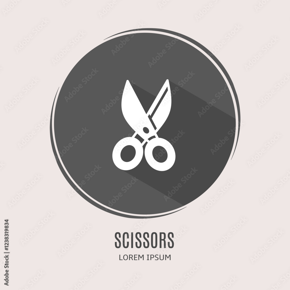 Symbol scissors logo. Illustration of scissors in flat. Stock vector. Symbol scissors logo. Illustration of scissors in flat. Stock vector.