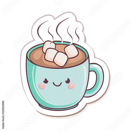 Cute hot chocolate with marshmallows sticker