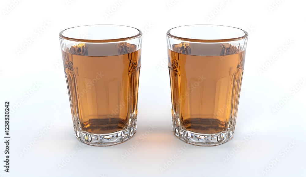 Two glasses of orange juice isolated on a white background, 3D rendering. Two glasses of orange juice isolated on a white background, 3D rendering.
