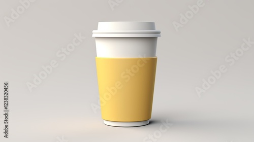 Stylish Disposable Coffee Cup with a Vibrant Yellow Sleeve: A Modern Mockup for Branding photo