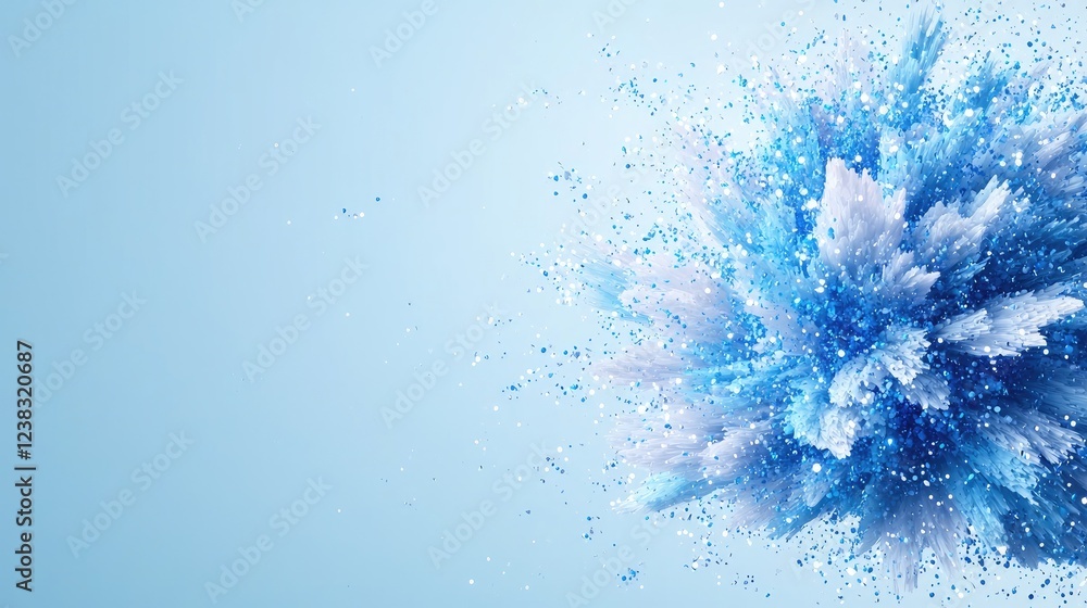 Blue and white powder explosion on light blue background; design element Blue and white powder explosion on light blue background; design element